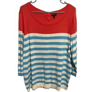 Talbots- Women’s Coral White/Blue Striped Knit Top Plus Size, 1X